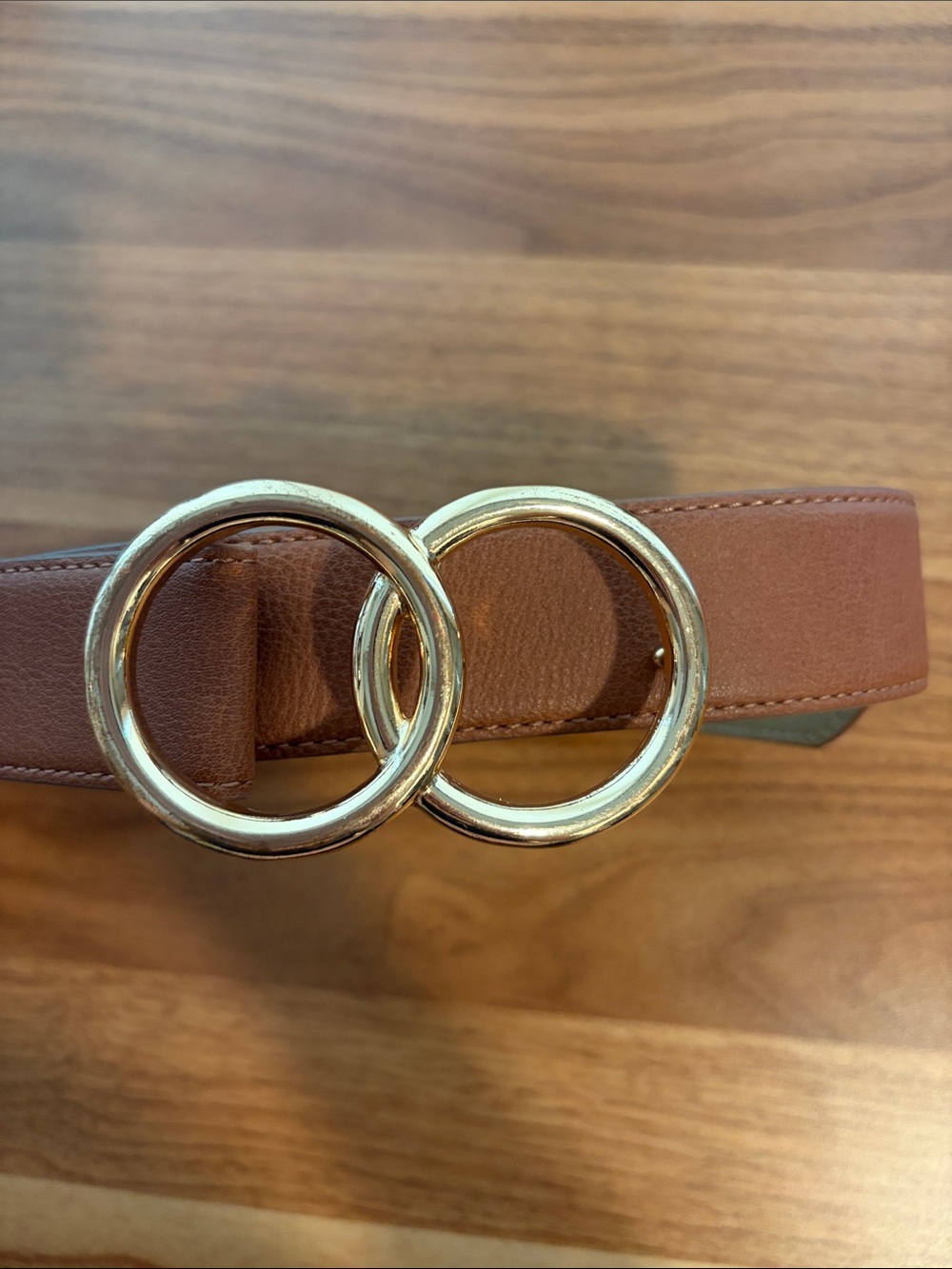 Express Light Brown Synthetic Leather Belt with Double Ring Buckle
